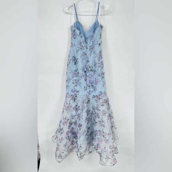 Lulus Floral Organza Maxi Dress Trumpet Tiered Ruffles Blue Purple Dress Small - Picture 4 of 11